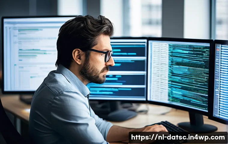 SQL 쿼리 최적화 실패 사례 분석 - **A developer's frustration with tangled database queries.**
"A highly detailed, realistic image...