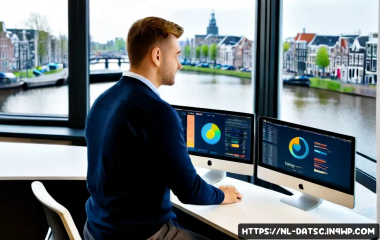 Home 13 데이터베이스 성능 테스트 자동화 도구 - Photorealistic modern Amsterdam technology office, Dutch database engineer monitoring automated perf...